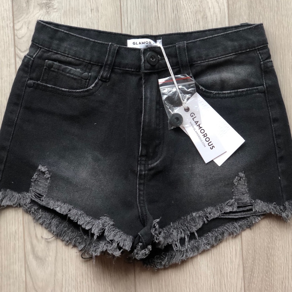 Glamorous Washed Black Distressed Denim Shorts NWT
